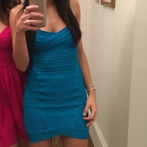 Herve leger bandage dress in bright turquoise